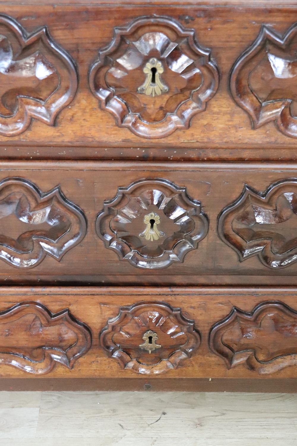 17th Century Italian Louis XIV Carved Walnut Antique Commode or Chest of Drawers For Sale 2