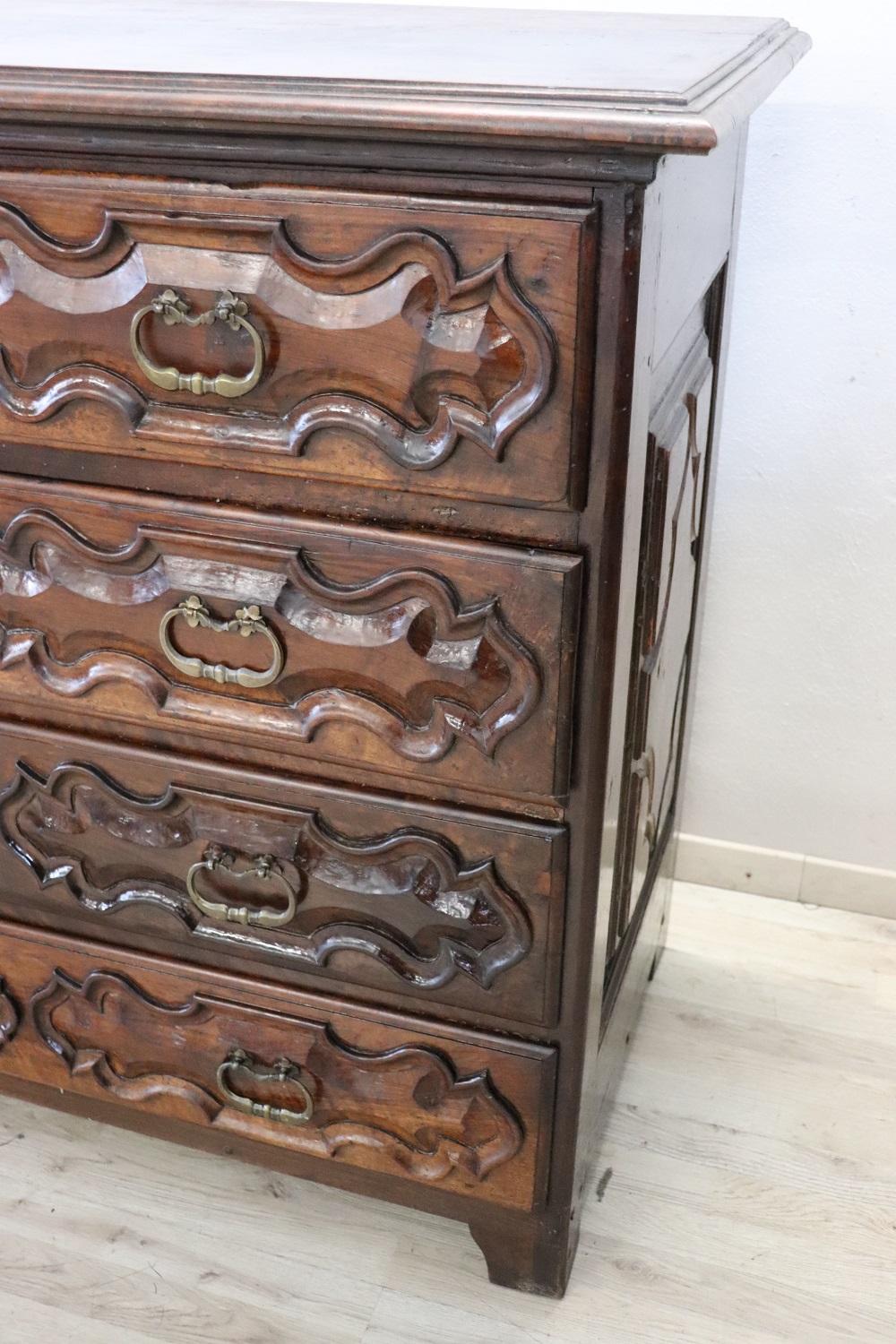 17th Century Italian Louis XIV Carved Walnut Antique Commode or Chest of Drawers For Sale 3