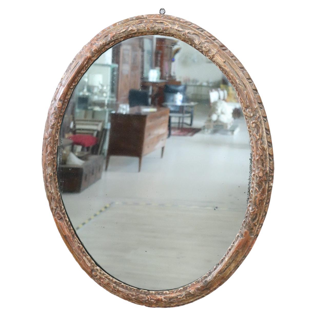 17th Century Italian Louis XIV Carved Wood Antique Oval Wall Mirror