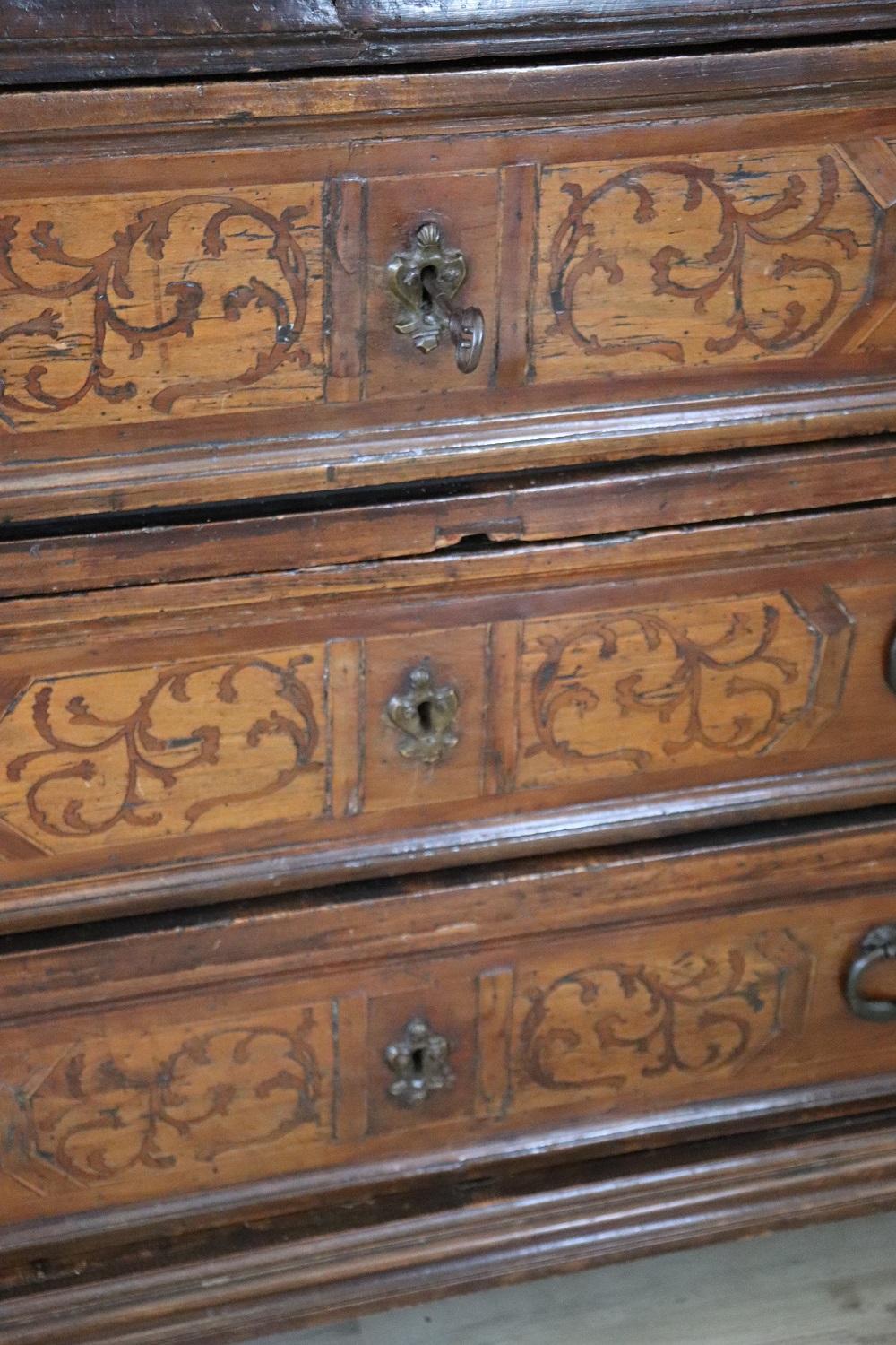 17th Century Italian Louis XIV Inlaid Walnut Antique Commode or Chest of Drawers 1