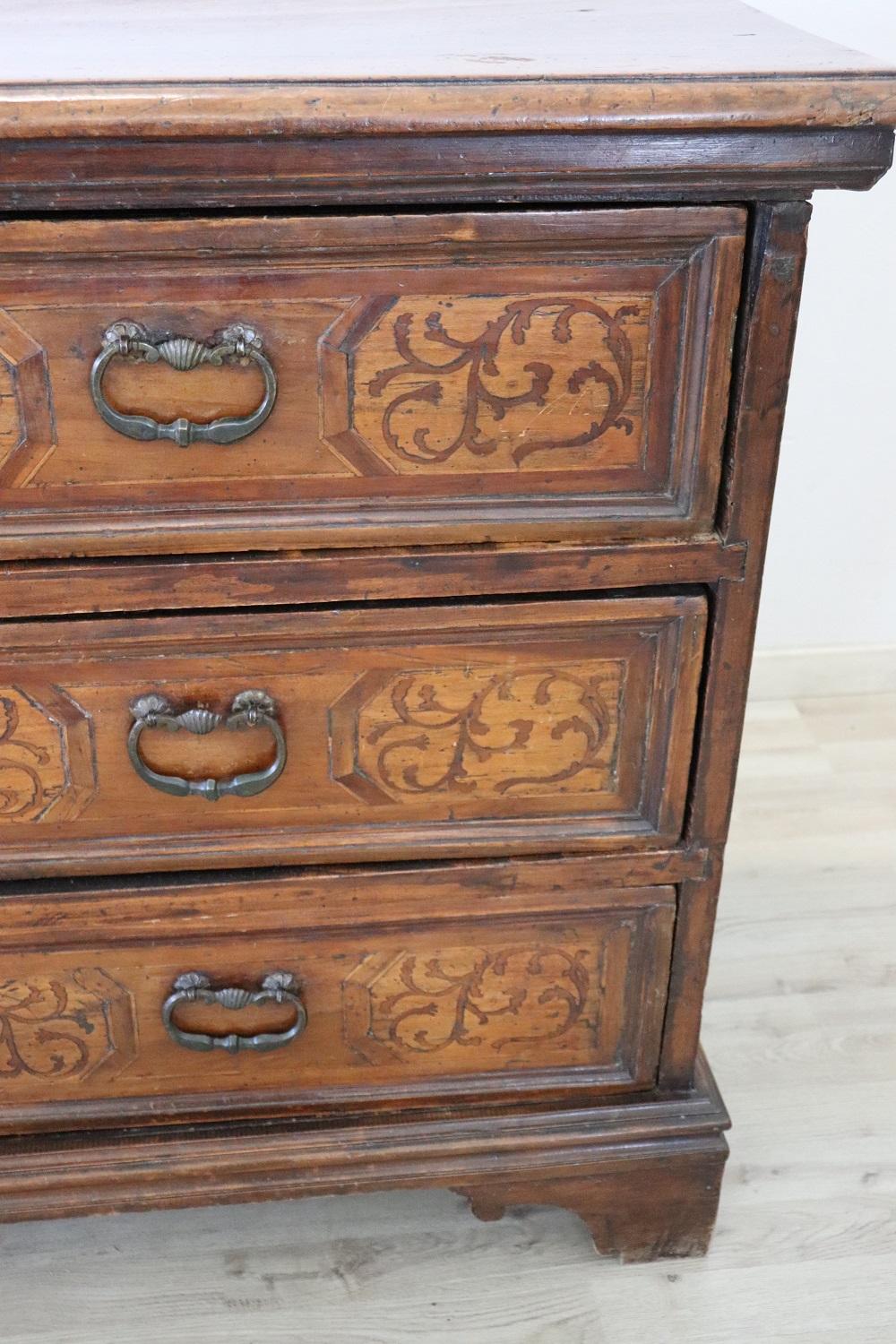 17th Century Italian Louis XIV Inlaid Walnut Antique Commode or Chest of Drawers 2