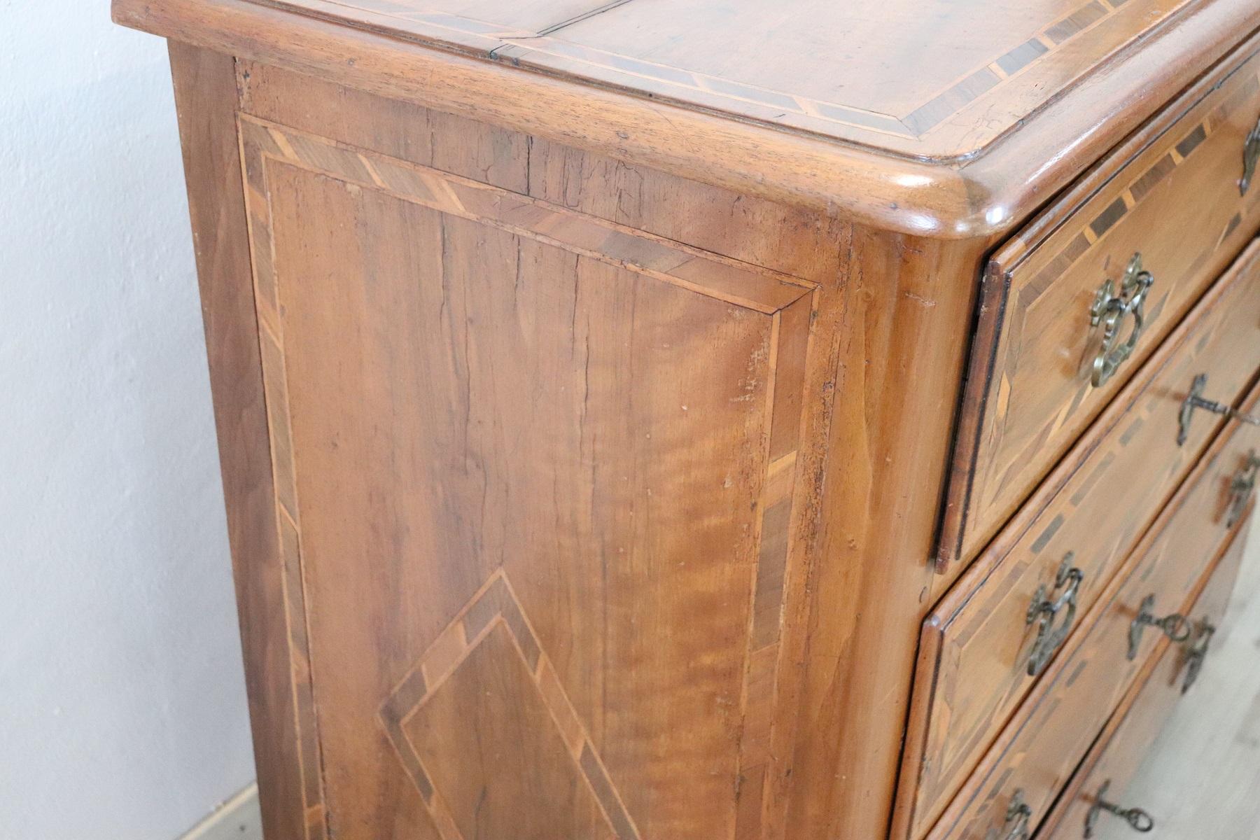 Late 17th Century 17th Century Italian Louis XIV Inlaid Walnut Commode or Chest of Drawer