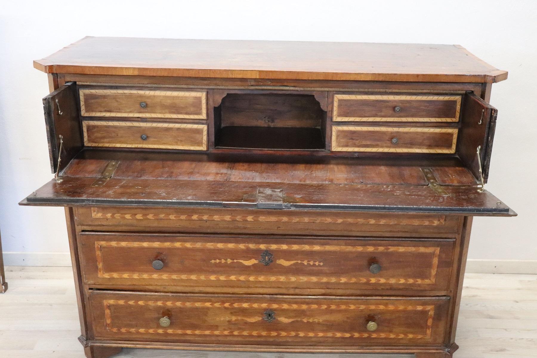 17th Century Italian Louis XIV Inlaid Walnut Commode or Chest of Drawer 2