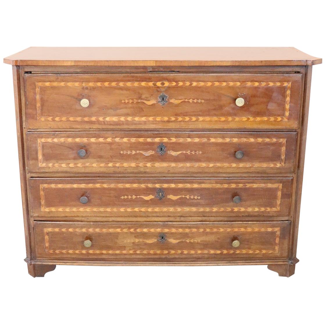 17th Century Italian Louis XIV Inlaid Walnut Commode or Chest of Drawer