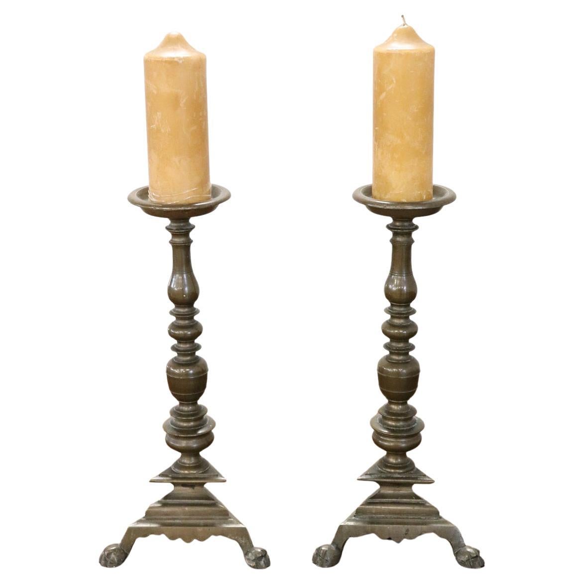17th Century Italian Louis XIV Pair of Candelabras in Gilded Bronze
