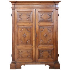 17th Century Italian Louis XIV Walnut Hand Carved Majestic Wardrobe or Armoire