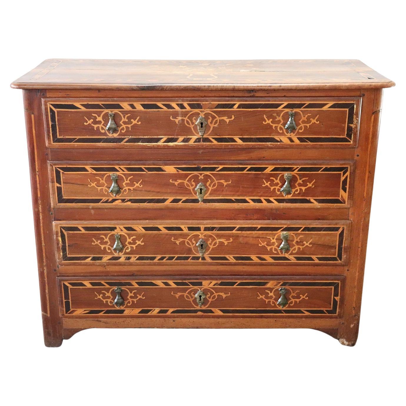 17th Century Italian Louis XIV Walnut Inlaid Antique Commode or Chest of Drawers For Sale