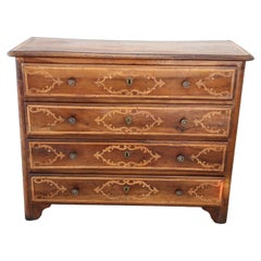 17th Century Italian Louis XIV Walnut Inlaid Antique Commode or Chest of Drawers