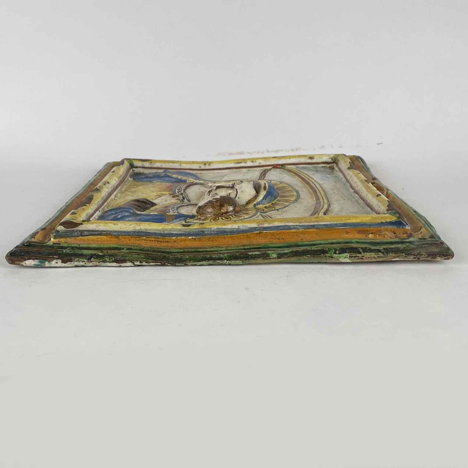 17th Century Italian Faience Madonna with Child Relief Wall Plaque For Sale 1