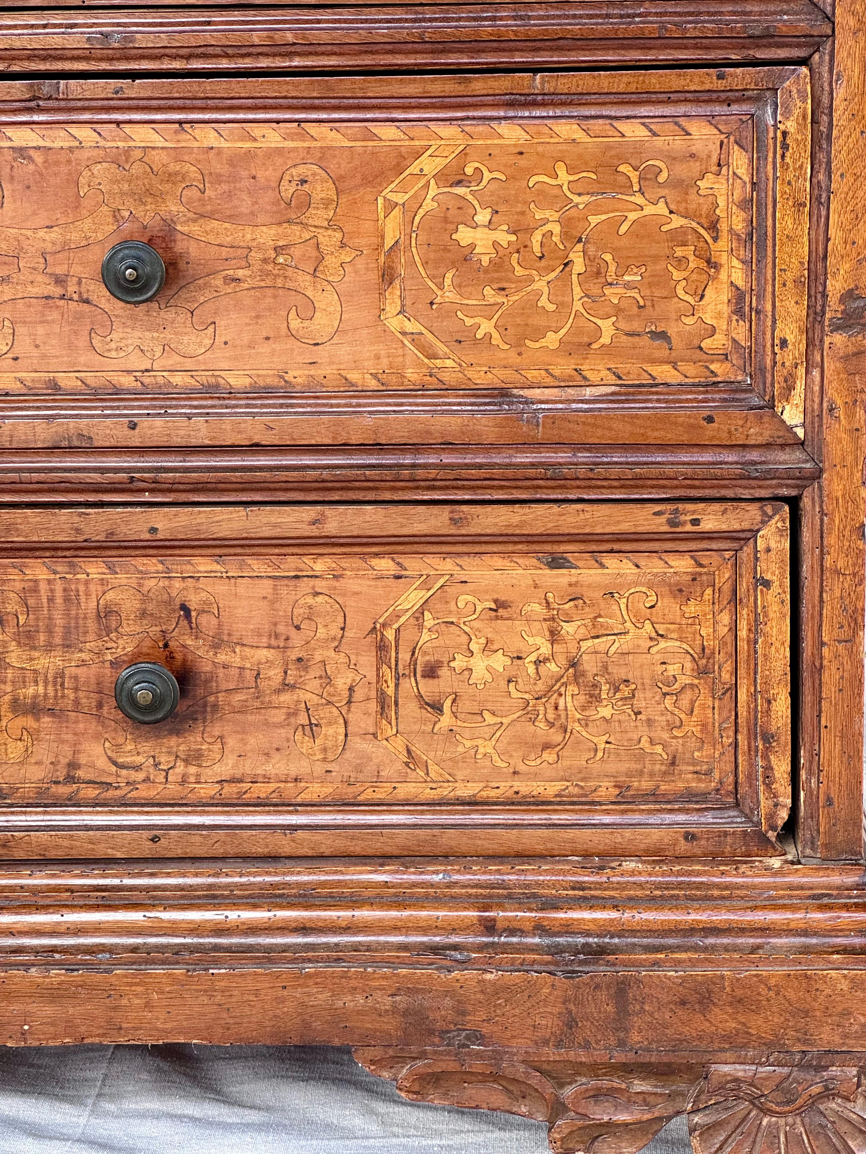 17th Century Italian Marquetry Inlaid Four Drawer Chest For Sale 5