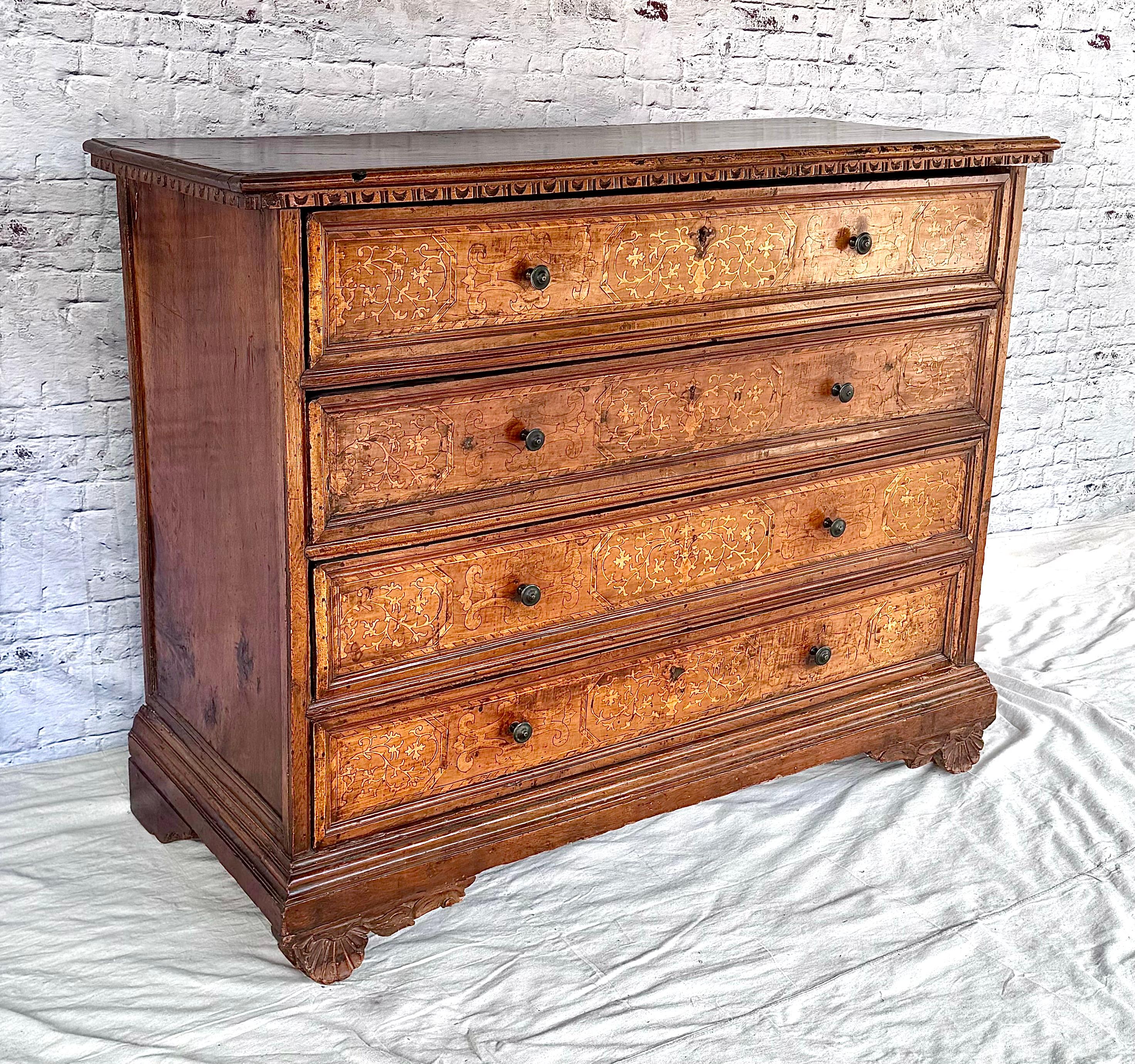 17th Century Italian Marquetry Inlaid Four Drawer Chest For Sale 6