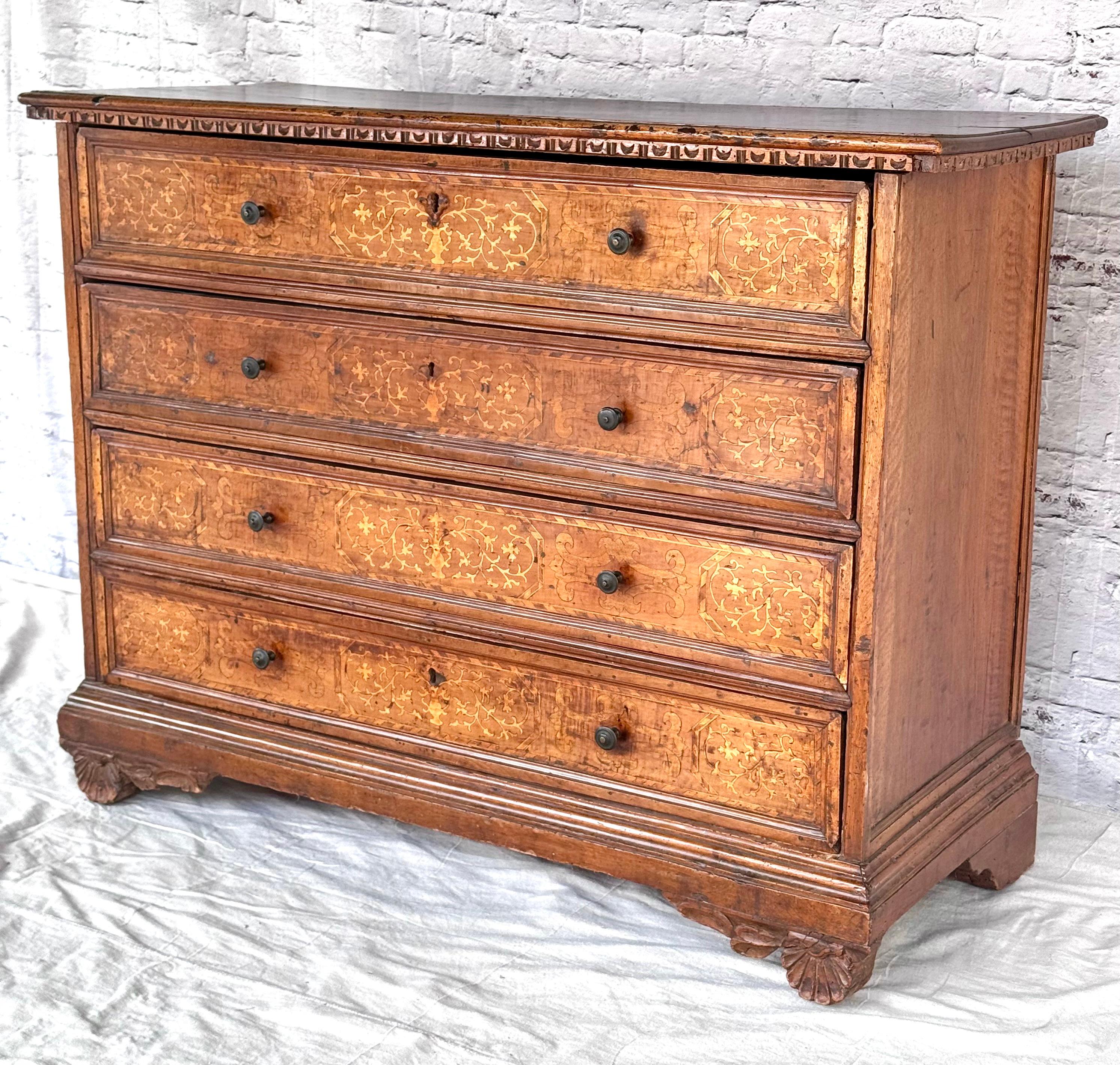 17th Century Italian Marquetry Inlaid Four Drawer Chest For Sale 10