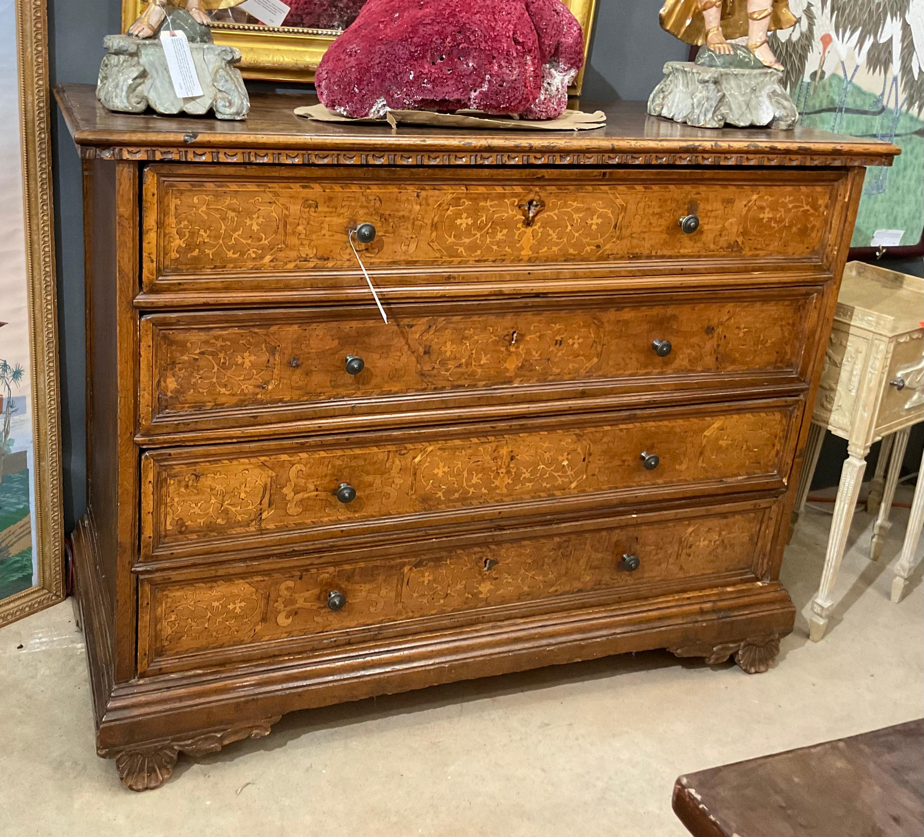 17th Century Italian Marquetry Inlaid Four Drawer Chest For Sale 11