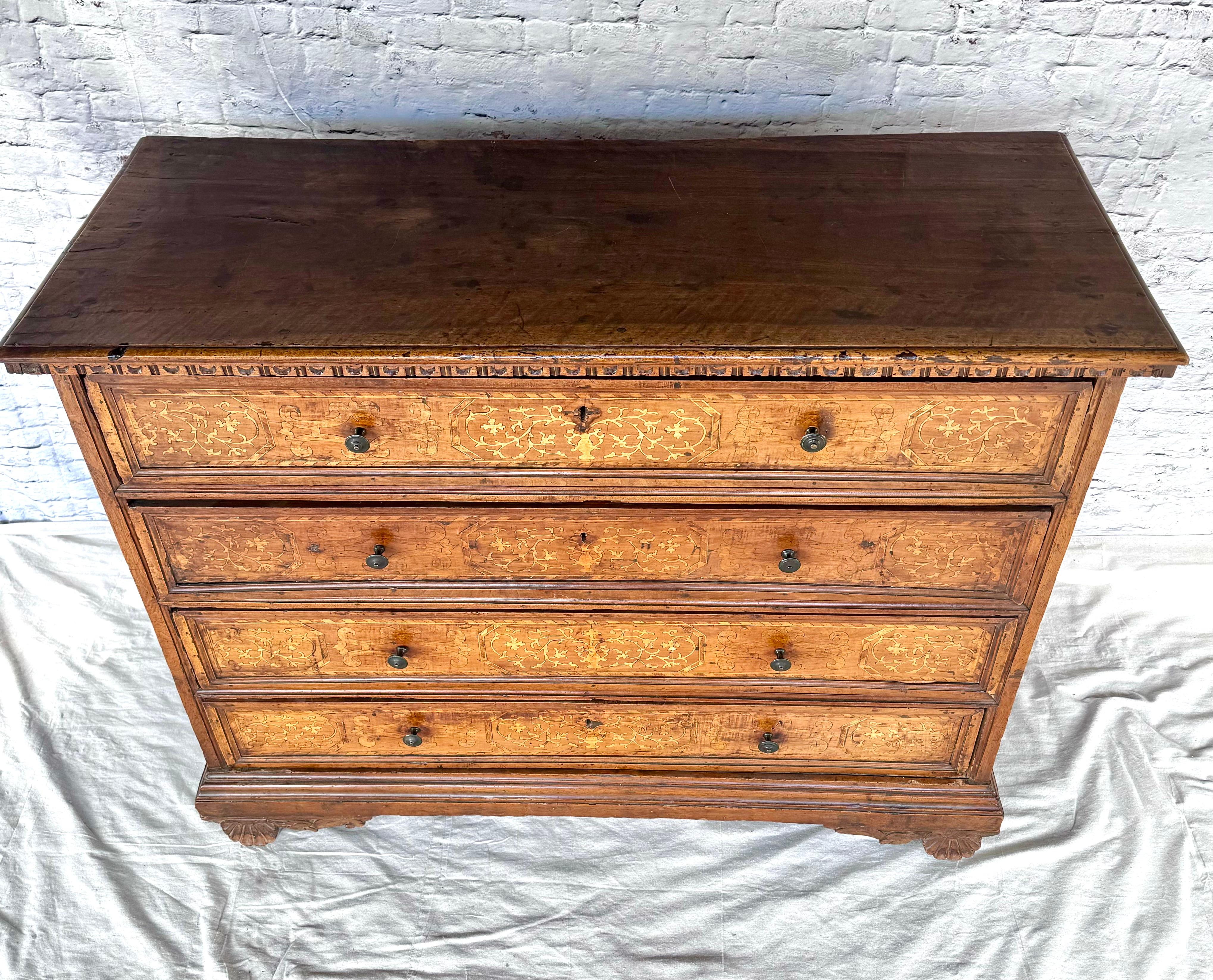 17th Century Italian Marquetry Inlaid Four Drawer Chest For Sale 2