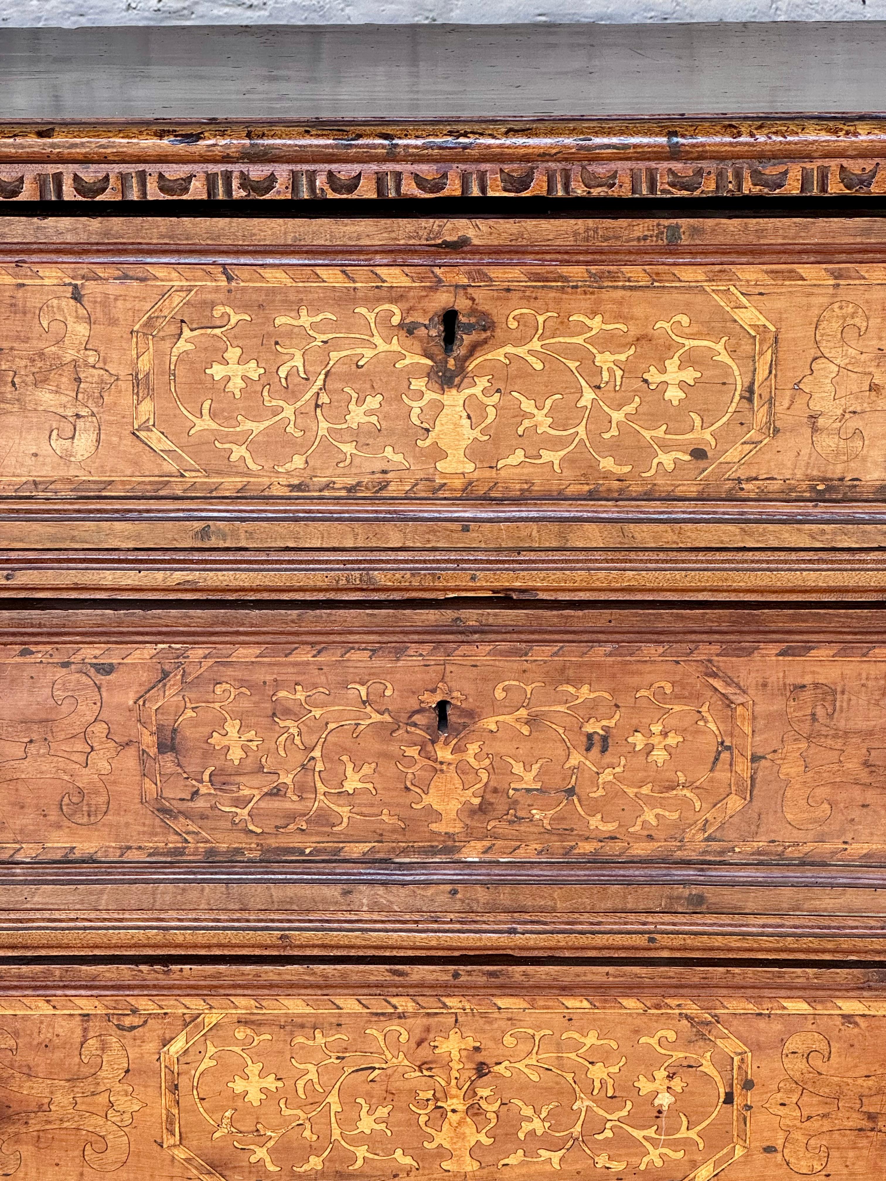 17th Century Italian Marquetry Inlaid Four Drawer Chest For Sale 3