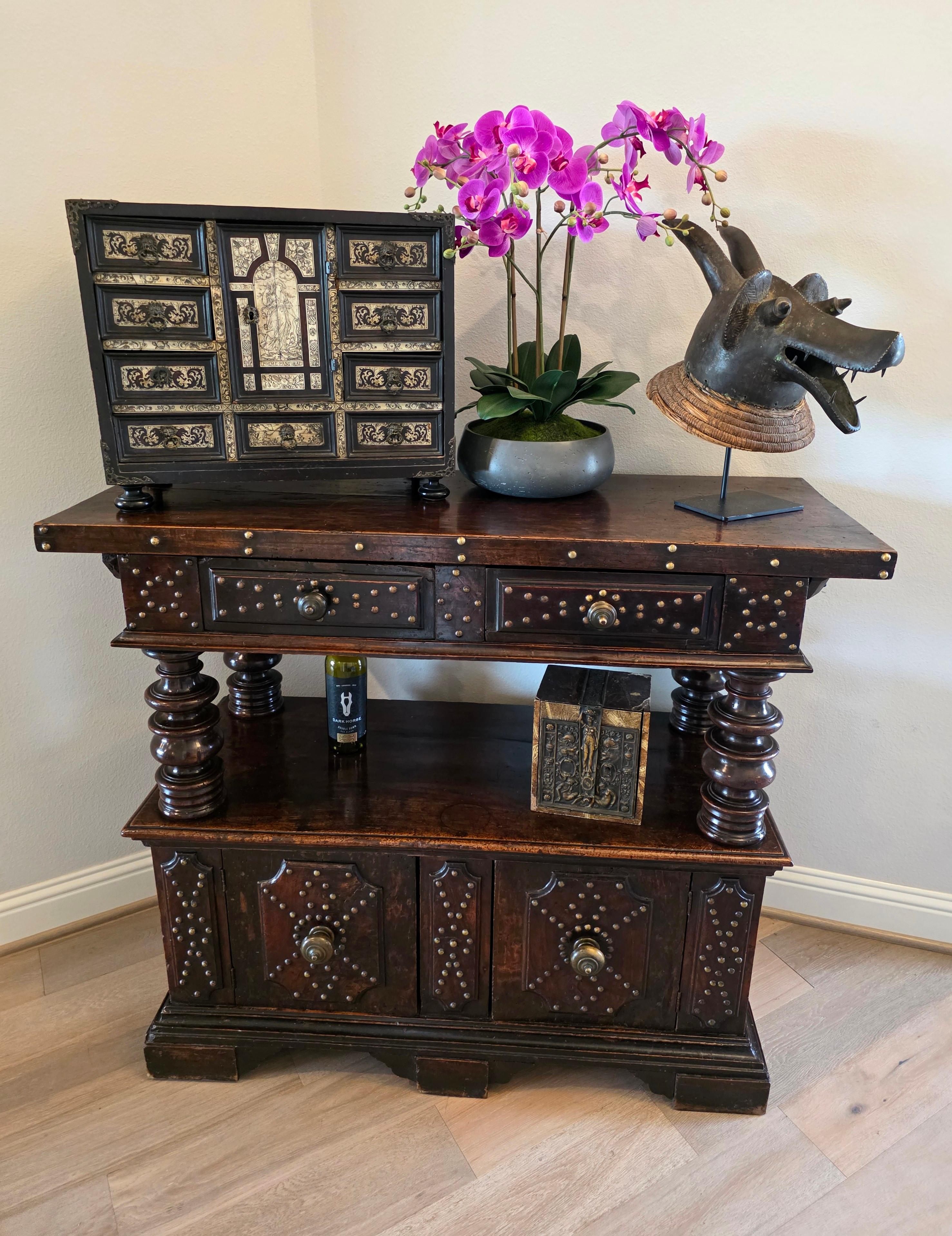 A scarce nearly 400 year old fine quality Italian Lombard ebony rosewood bone and ivory tabletop curiosity cabinet with warm rich beautifully aged patina and interesting provenance. circa 1650

Milan, Lombardy region of Northern Italy, dating to the
