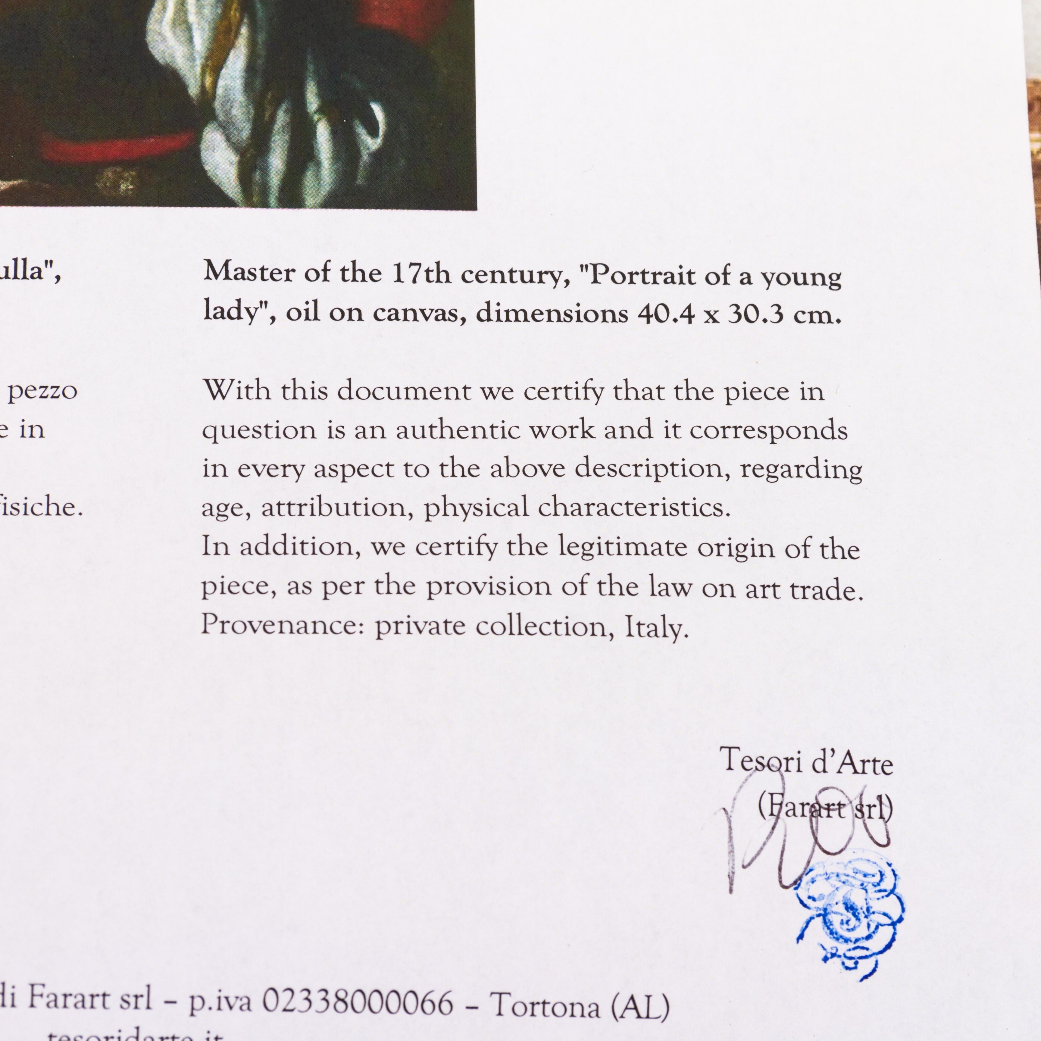 Pintura al óleo de viejo maestro napolitano italiano del siglo XVII Retrato de una joven dama en venta 2