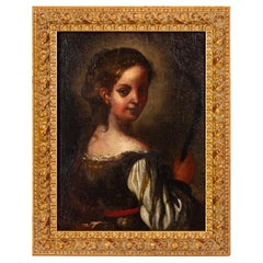 17th Century Italian Neapolitan Old Master Oil Painting Portrait of a Young Lady