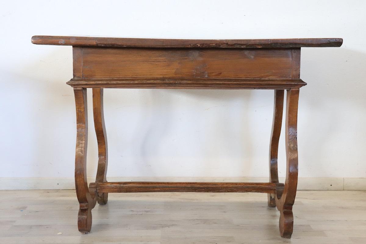 17th Century Italian Oak Wood Antique Fratino Table or Desk with Lyre Legs For Sale 6