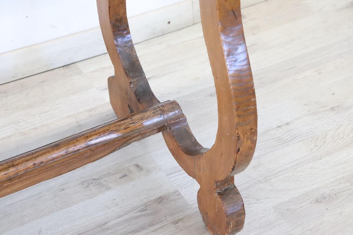 17th Century Italian Oak Wood Antique Fratino Table or Desk with Lyre Legs In Good Condition For Sale In Casale Monferrato, IT