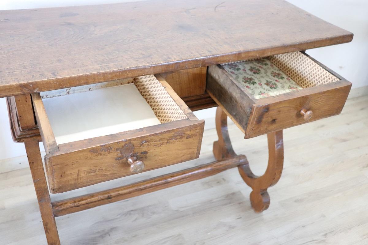 17th Century Italian Oak Wood Antique Fratino Table or Desk with Lyre Legs For Sale 1