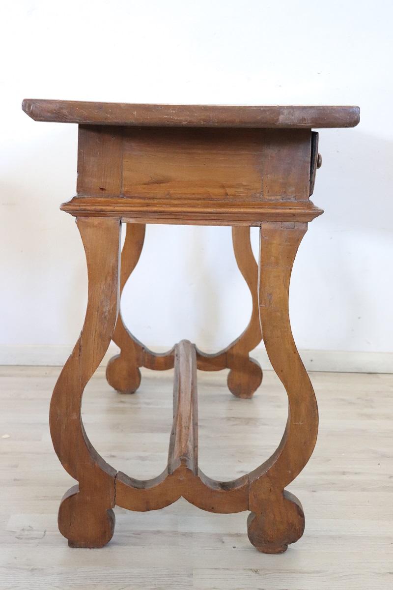 17th Century Italian Oak Wood Antique Fratino Table or Desk with Lyre Legs For Sale 5