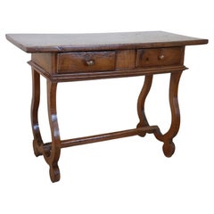 Table ou bureau Fratino italien du 17ème siècle en bois de chêne avec pieds en forme de lyre