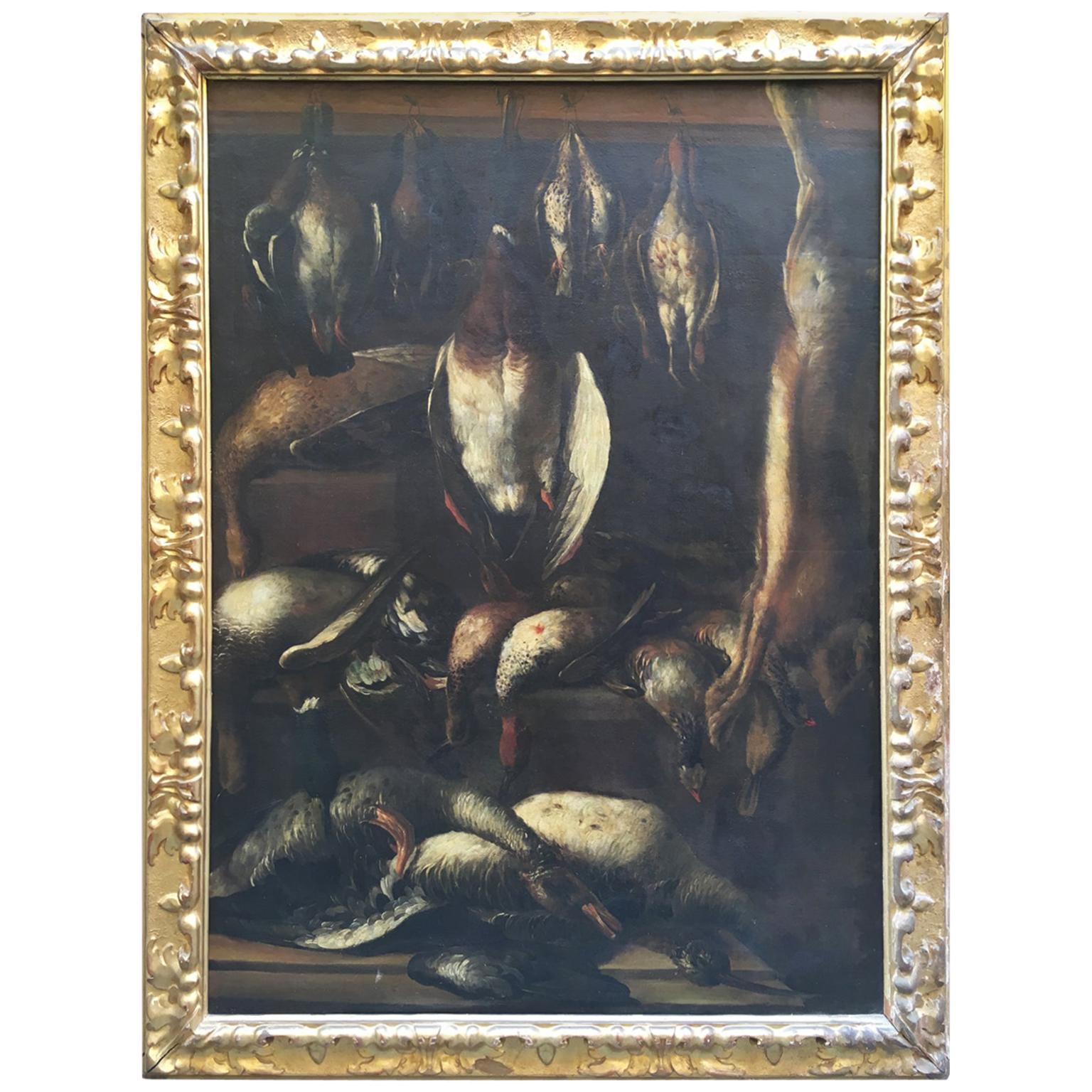 17th Century Italian Oil on Canvas Painting of "Hunted Game" by Arcangelo Resani For Sale