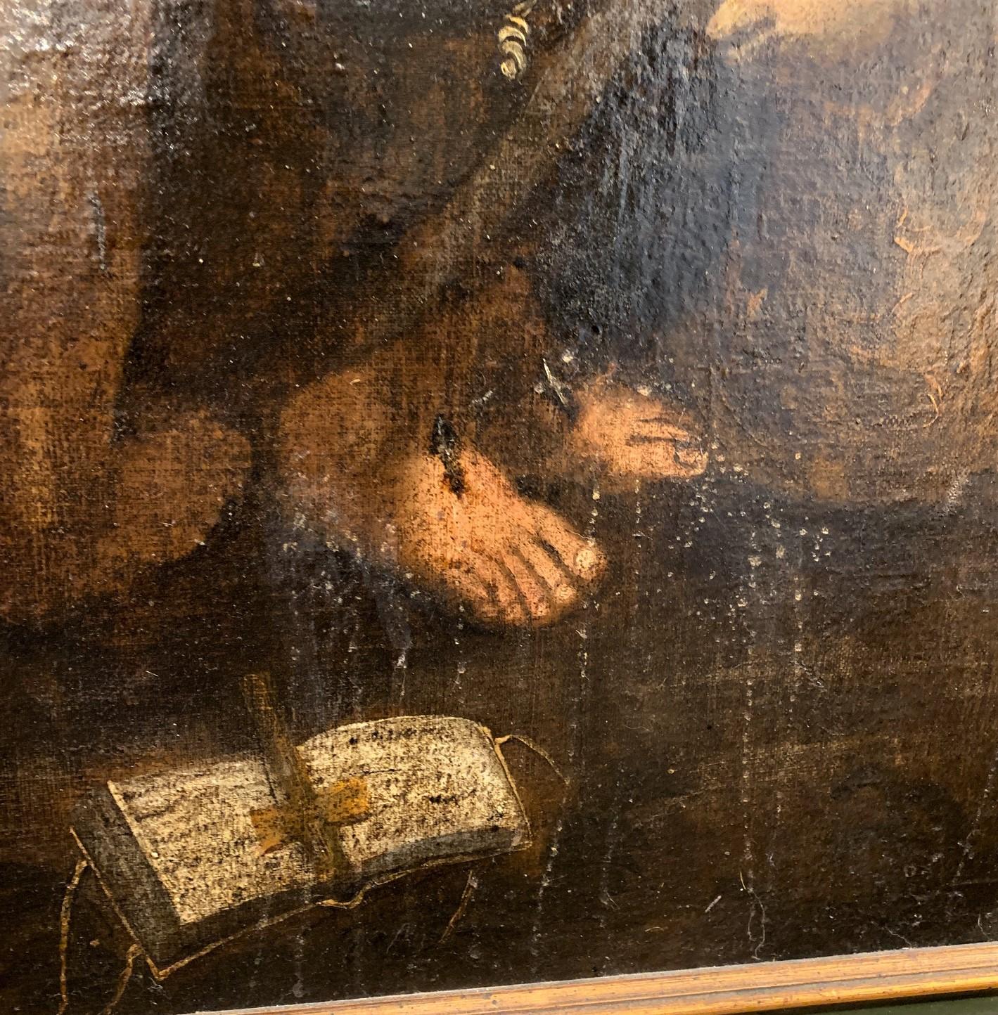 17th Century Italian Oil On Canvas Religious Scene Painting In Good Condition In Dallas, TX