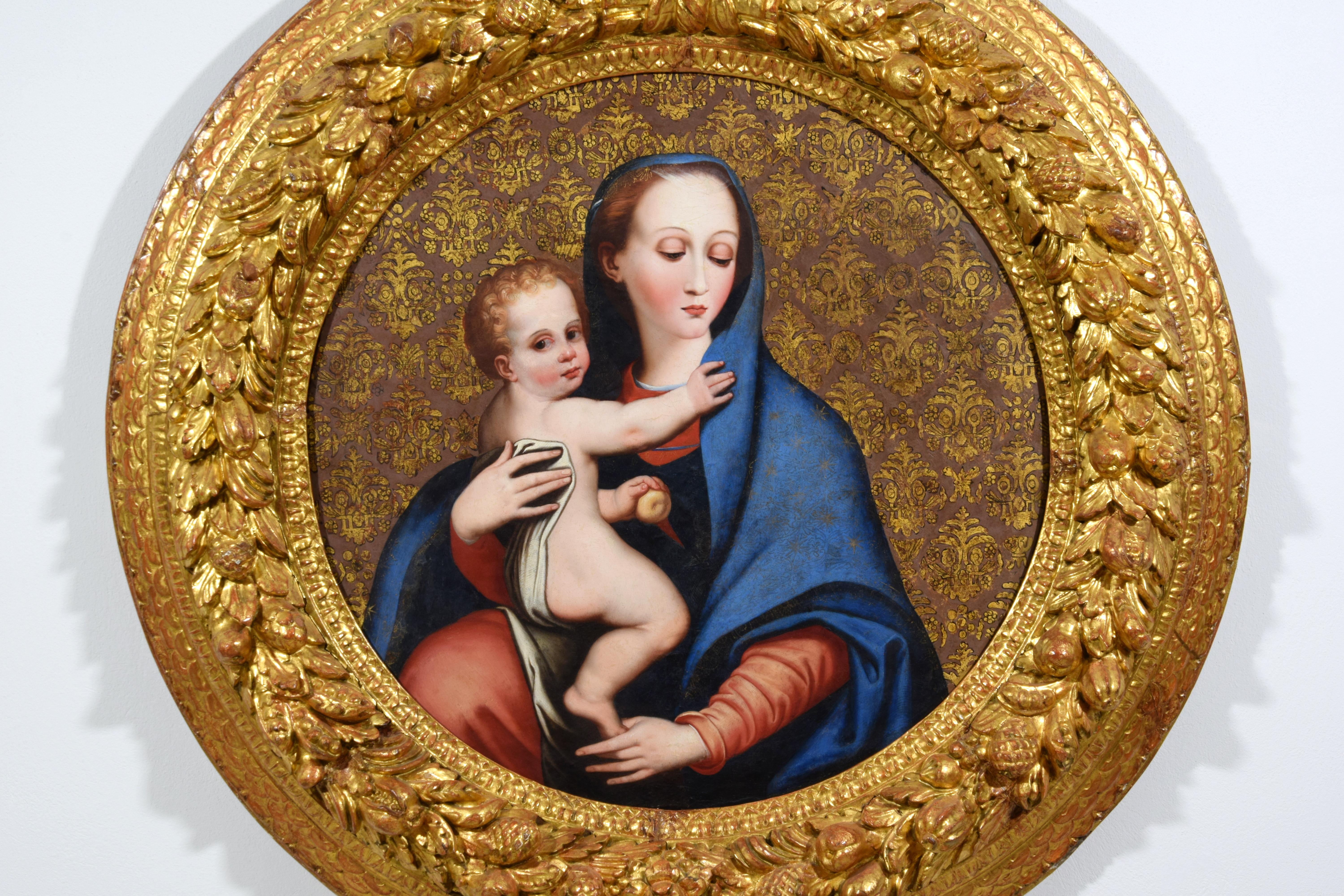 Hand-Painted 17th Century, Italian Oil on Panel Painting Depicting Madonna della Purità For Sale