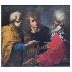 17th Century Italian Oil Painting Depicting Saint Peter and Other Figures