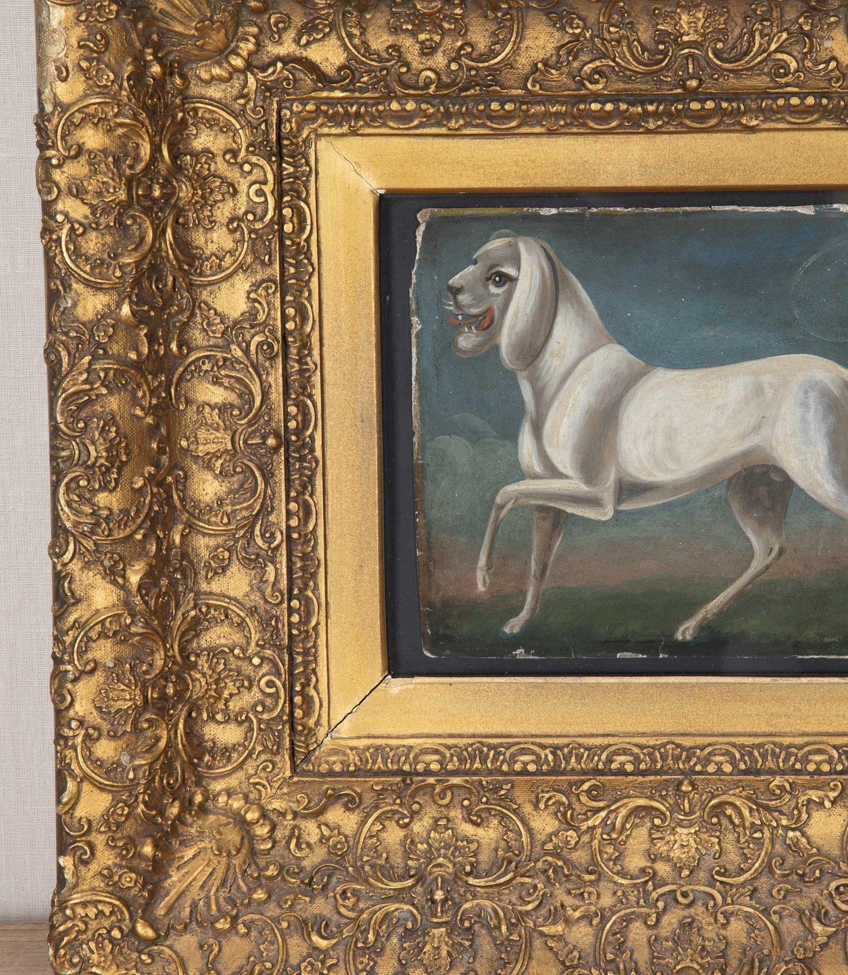 Baroque Peinture à l'huile italienne du 17e siècle représentant un chien dans un cadre doré du 19e siècle en vente