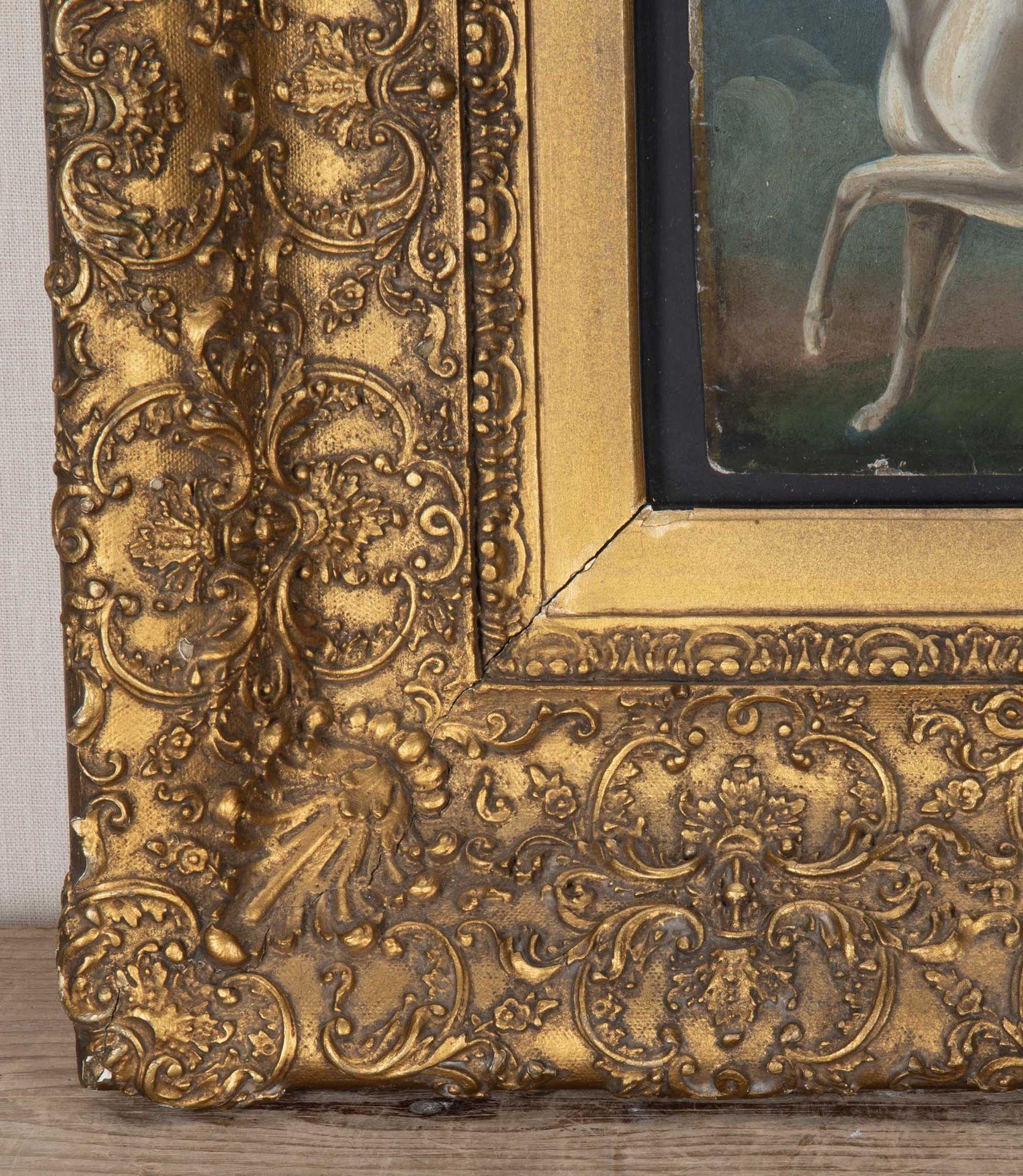 Peint à la main Peinture à l'huile italienne du 17e siècle représentant un chien dans un cadre doré du 19e siècle en vente