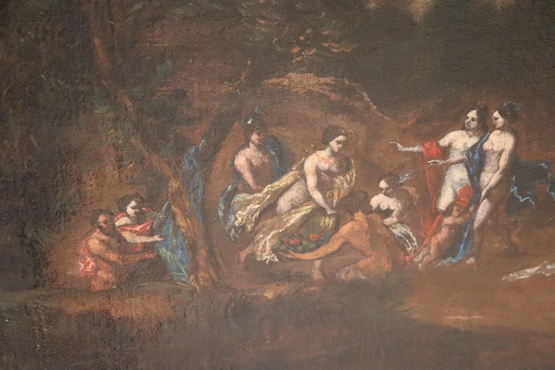 Peinture à l'huile sur toile italienne du 17e siècle, paysage avec figures en vente 4