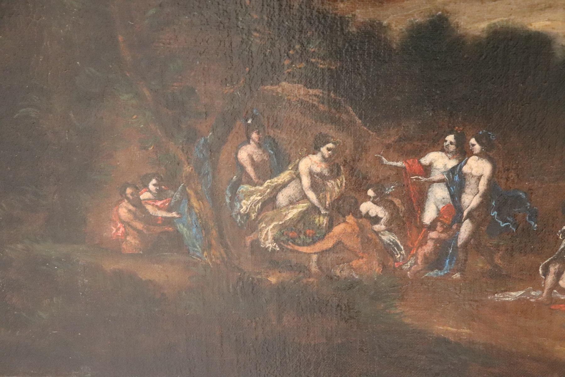 17th Century Italian Oil Painting on Canvas, Landscape with Figures In Excellent Condition For Sale In Casale Monferrato, IT