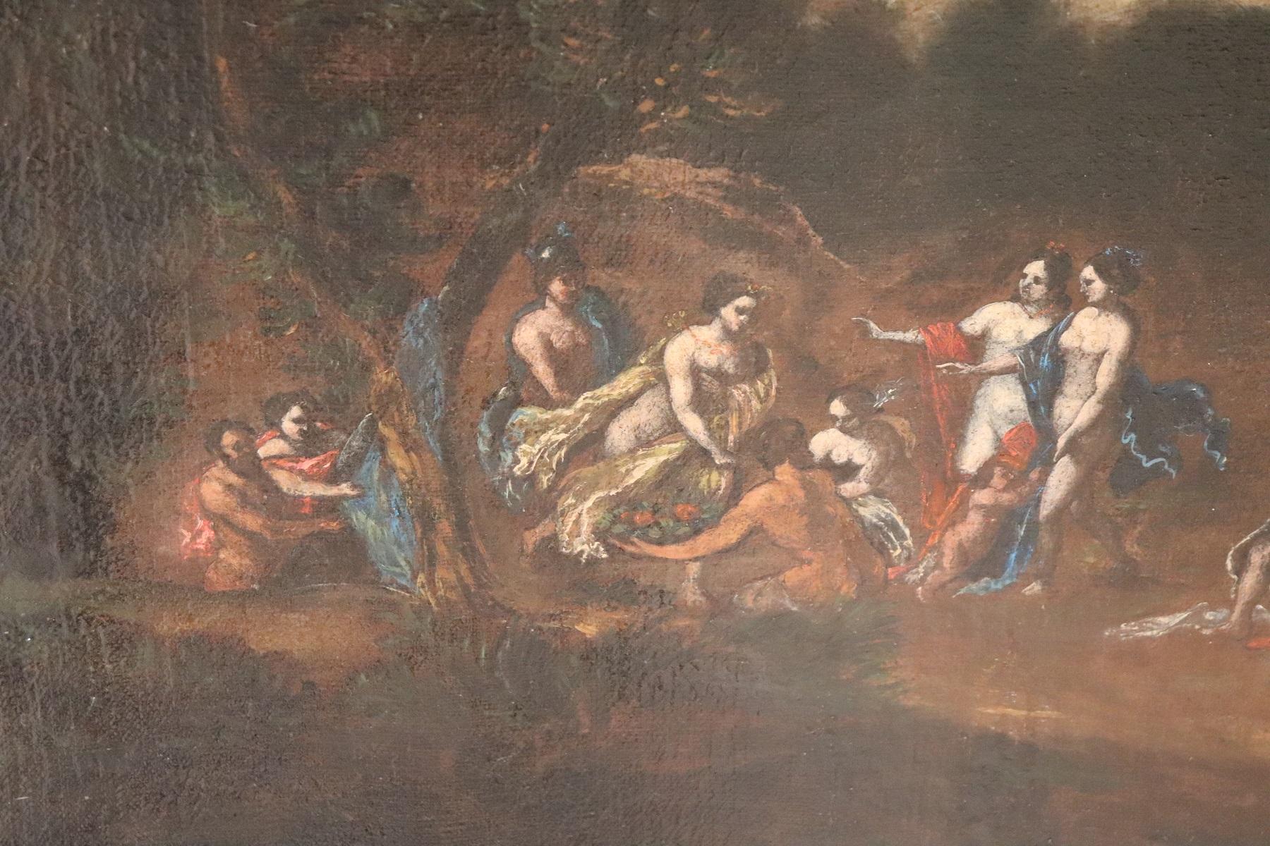 Toile Peinture à l'huile sur toile italienne du 17e siècle, paysage avec figures en vente