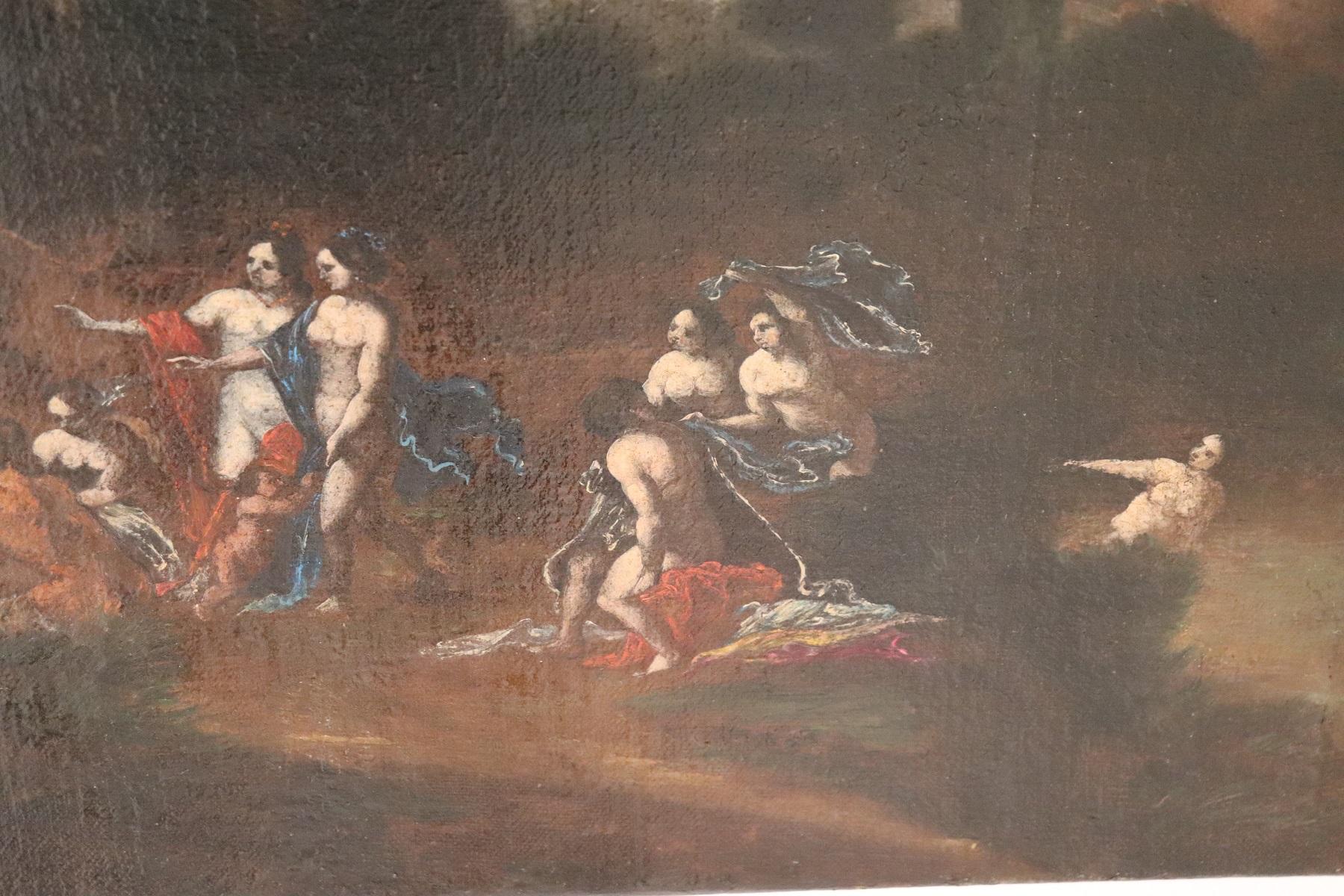 Óleo italiano del siglo XVII sobre lienzo, Paisaje con figuras Lienzo