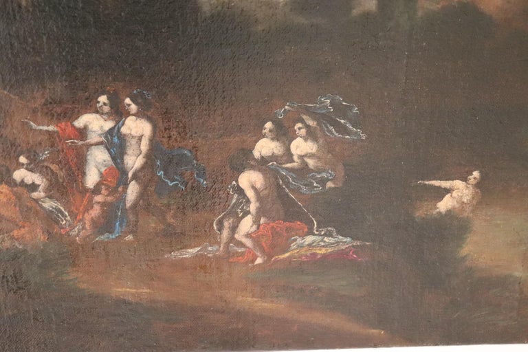 17th Century Italian Oil Painting on Canvas, Landscape with Figures For Sale 2