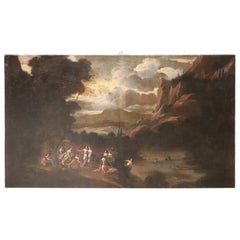 Óleo italiano del siglo XVII sobre lienzo, Paisaje con figuras