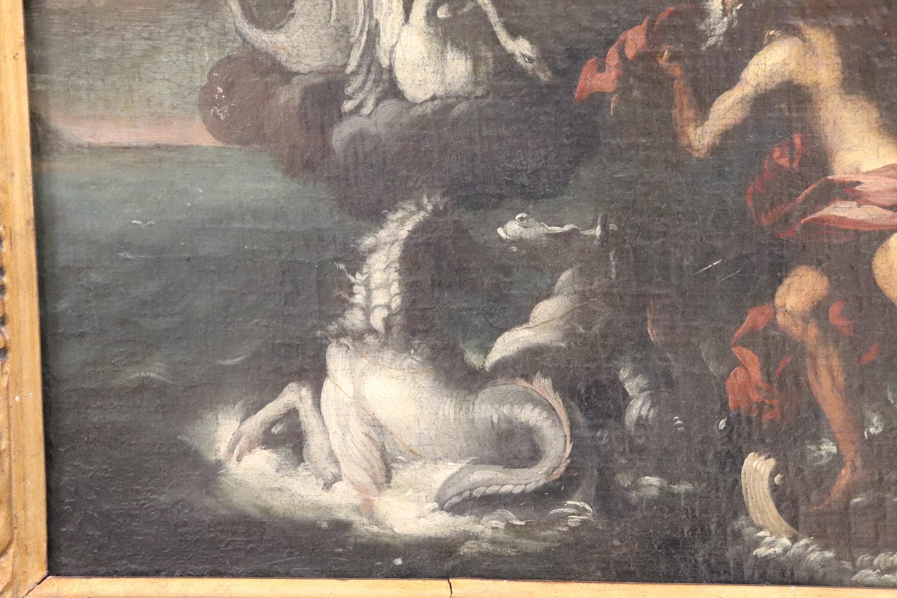 Huilé Peinture à l'huile sur toile italienne du 17e siècle, sujet mythologique en vente