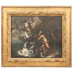 Antique 17th Century Italian Oil Painting on Canvas, Subject Mythological