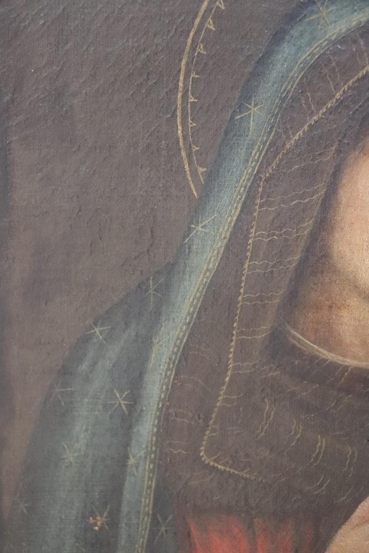 Oiled 17th Century Italian Oil Painting on Canvas, Virgin Mary in Prayer