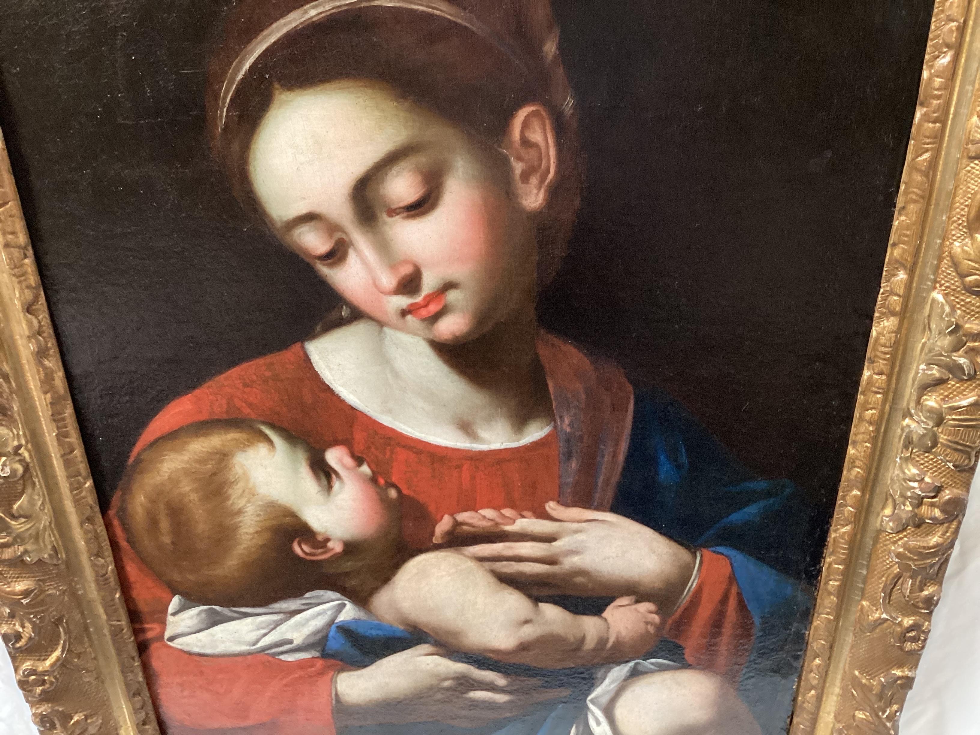 17th Century Italian Old Master Madonna and Child Oil Painting In Good Condition For Sale In Lambertville, NJ