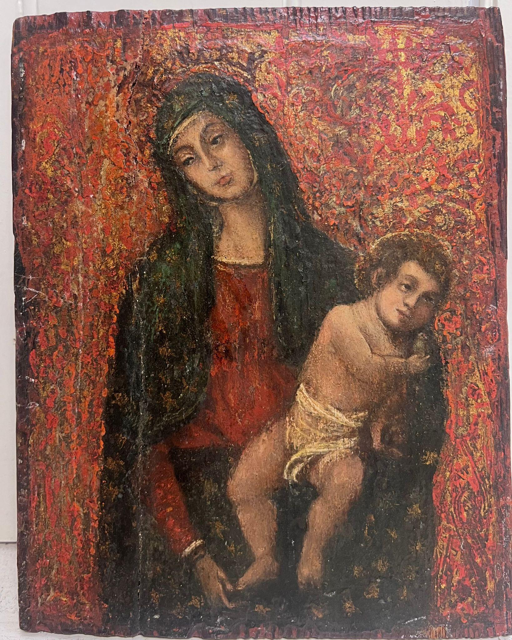 Pregevole dipinto a olio del XVII secolo di un vecchio maestro italiano, Madonna con Cristo Bambino - Painting di 17th Century Italian Old Master