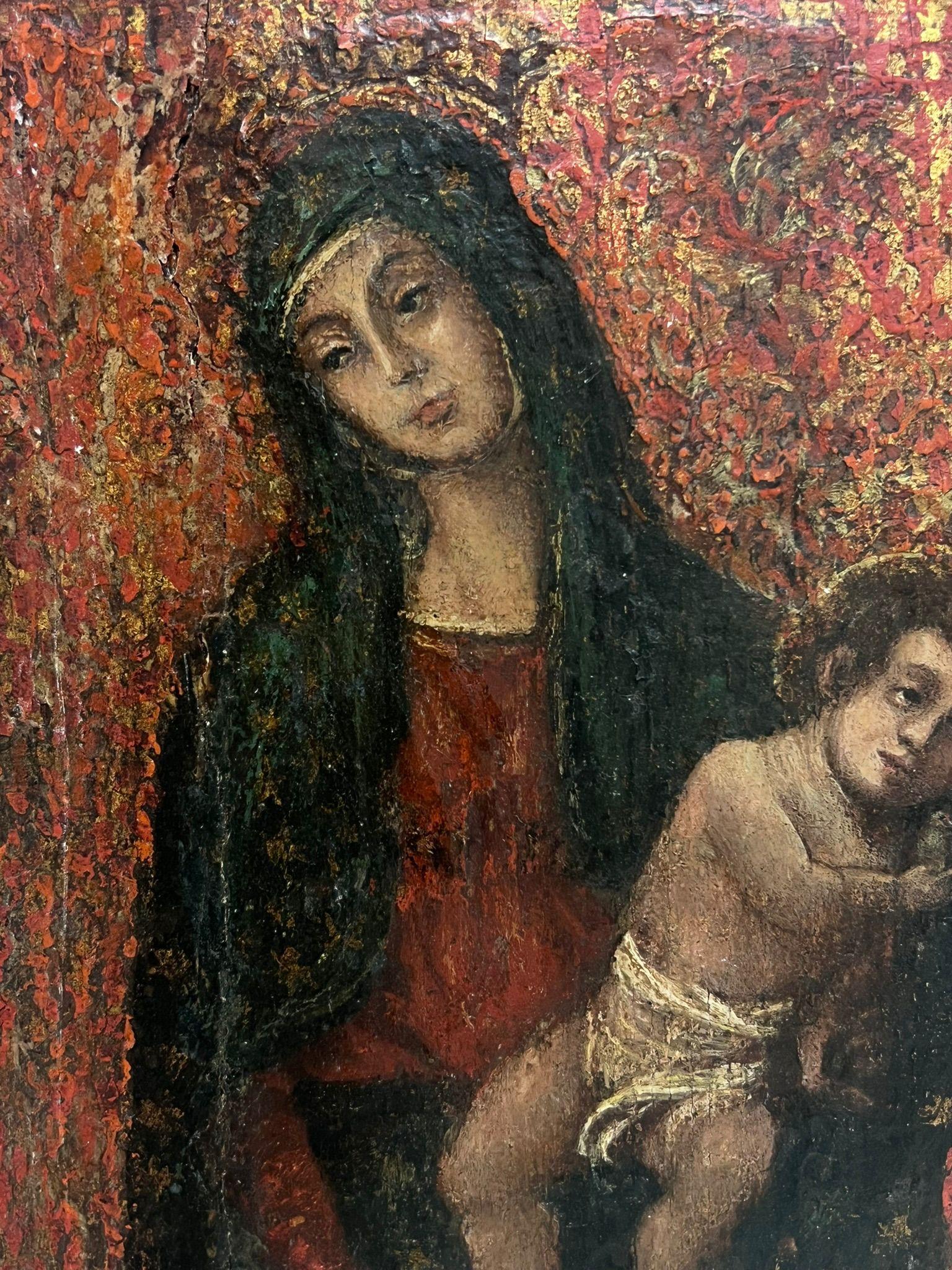 La Madonna & Child
Italiano, XVII secolo
olio su pannello di legno, senza cornice
tavola: 9,5 x 7,5 pollici
provenienza: collezione privata, Parigi
condizioni: ottime e solide condizioni per la sua vasta età, vecchie crepe e riparazioni evidenti. 