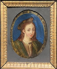 Fine 17th Century Italian Old Master Oval Portrait of Lady on Copper Wooden Frm