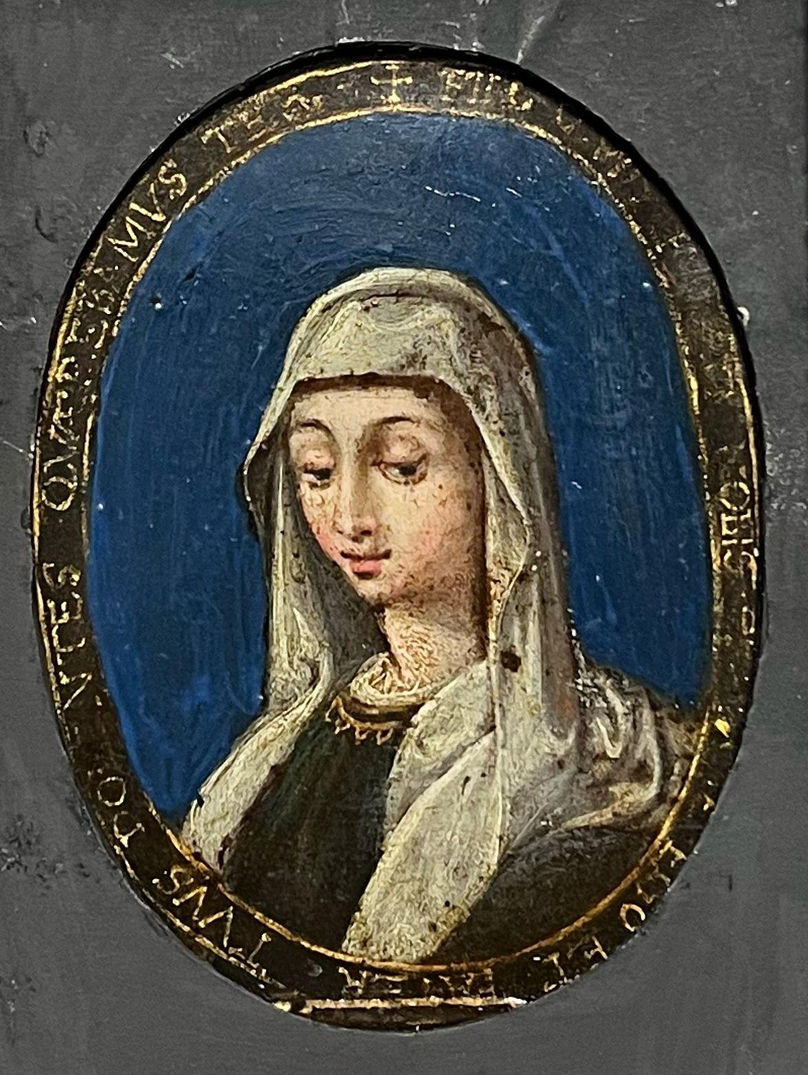Fine 17th Century Italian Old Master Oval Portrait of Lady on Copper Wooden Frm For Sale 1