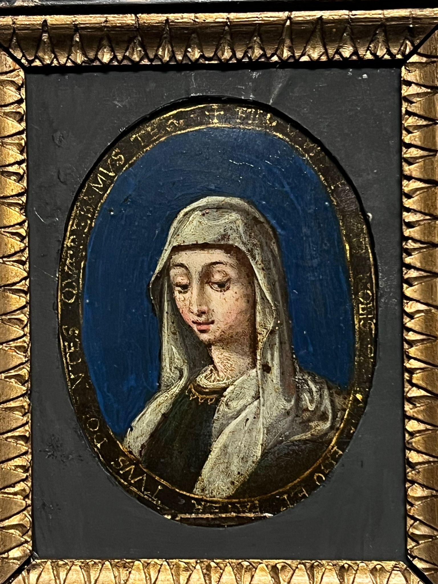 Fine 17th Century Italian Old Master Oval Portrait of Lady on Copper Wooden Frm For Sale 2