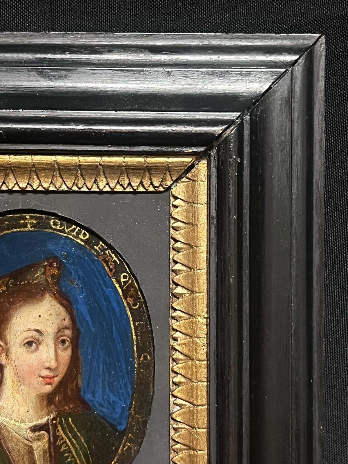 Fine 17th Century Italian Old Master Oval Portrait of Lady on Copper Wooden Frm For Sale 3