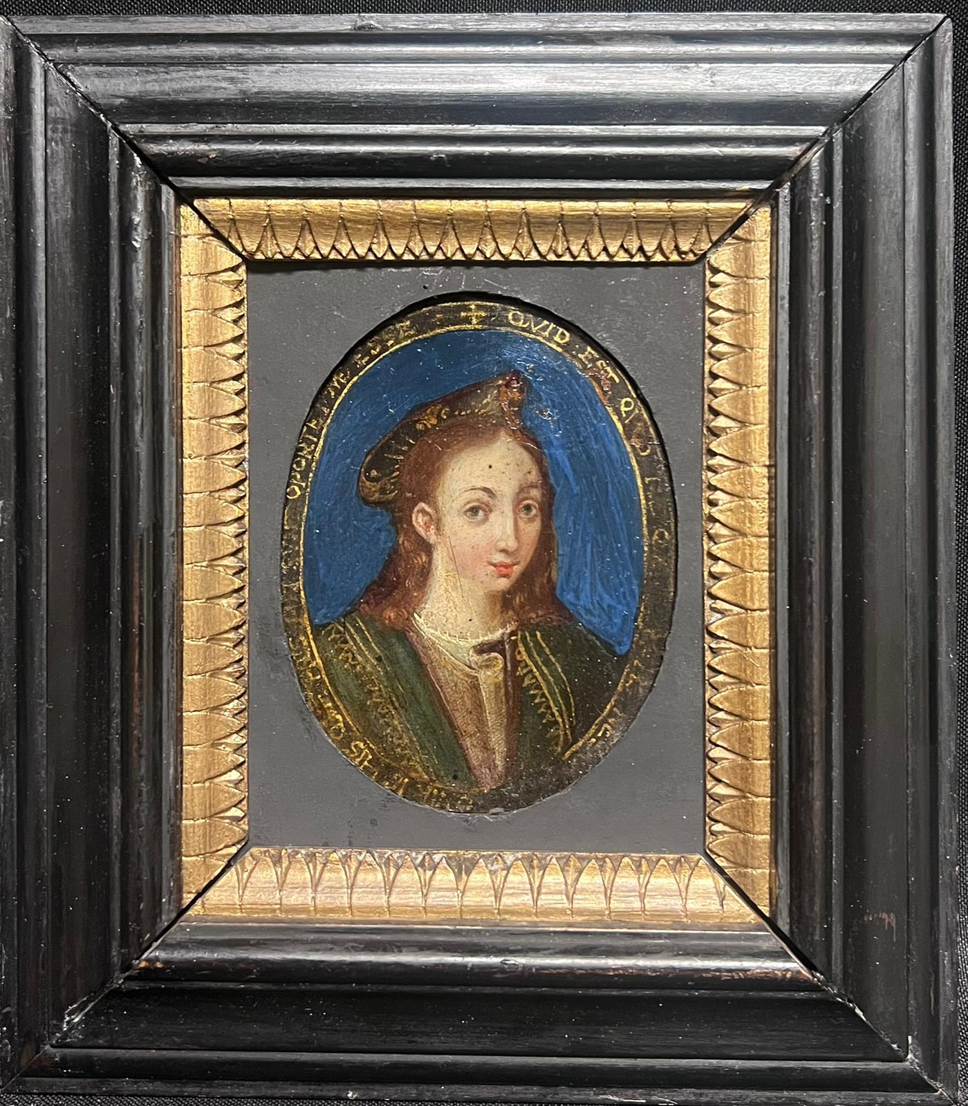 17th Century Italian Old Master Portrait Painting – Ovales italienisches, altes Meisterporträt einer Dame auf Kupferholz Frm aus dem 17. Jahrhundert